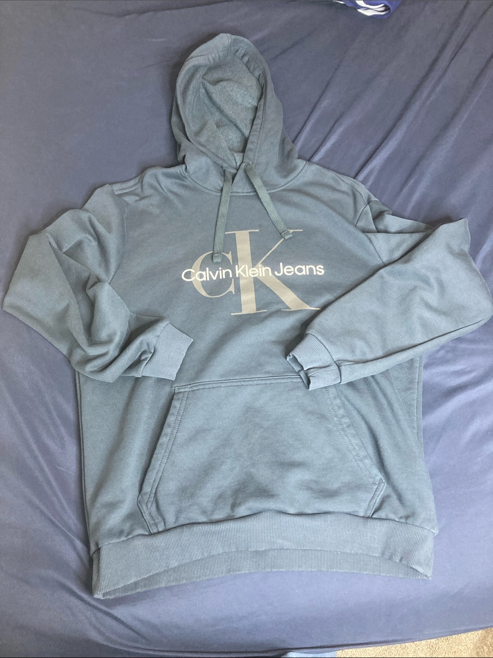 Calvin Klein Jeans Men's Slate Blue Logo Crewneck Hoodie